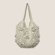 Handwoven Large Women's Shoulder Bag Casual Patchwork Floral Bag