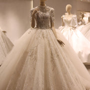 Luxury High Neck Crystal Ball Gown Wedding Dress RS039  White / Custom Made