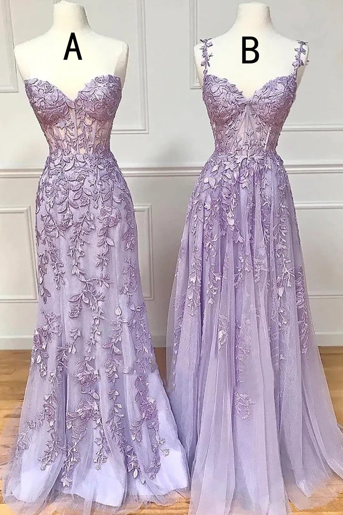 A-line Sweetheart Spaghetti Straps Sweep Train Lace Prom Dress With Beading-0