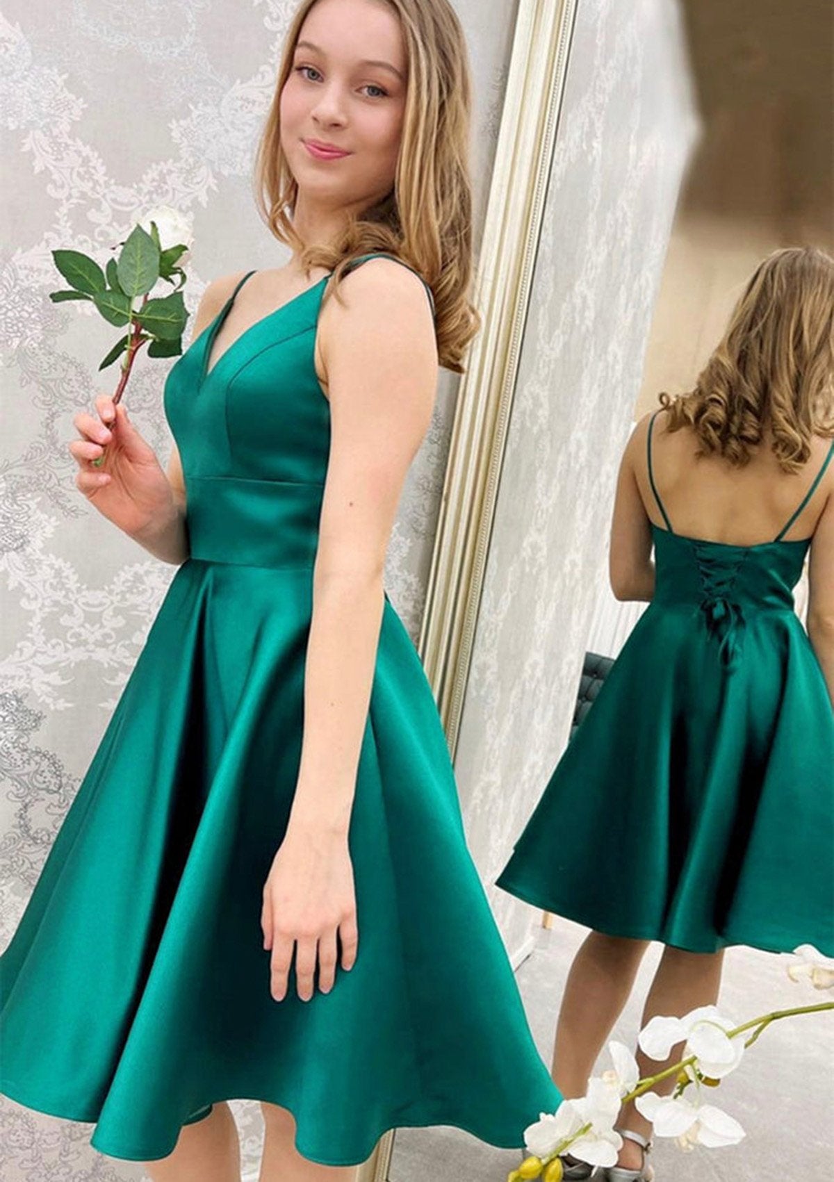 Short A-line Satin Homecoming Dress-631