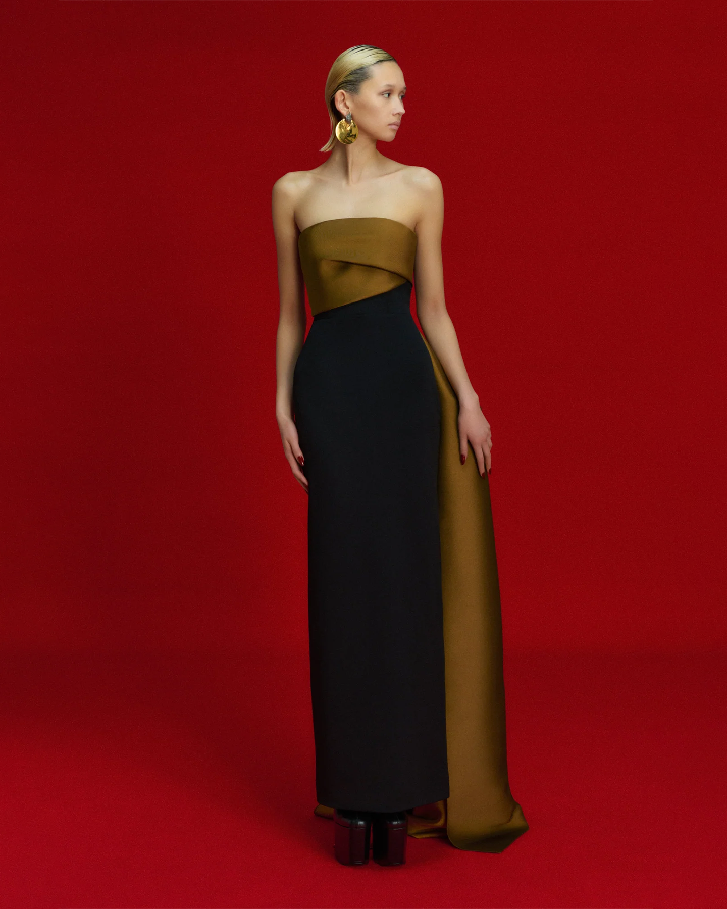 Elegant Pink Strapless Evening Dress with Gloves SF123  Brown and Black / US 16