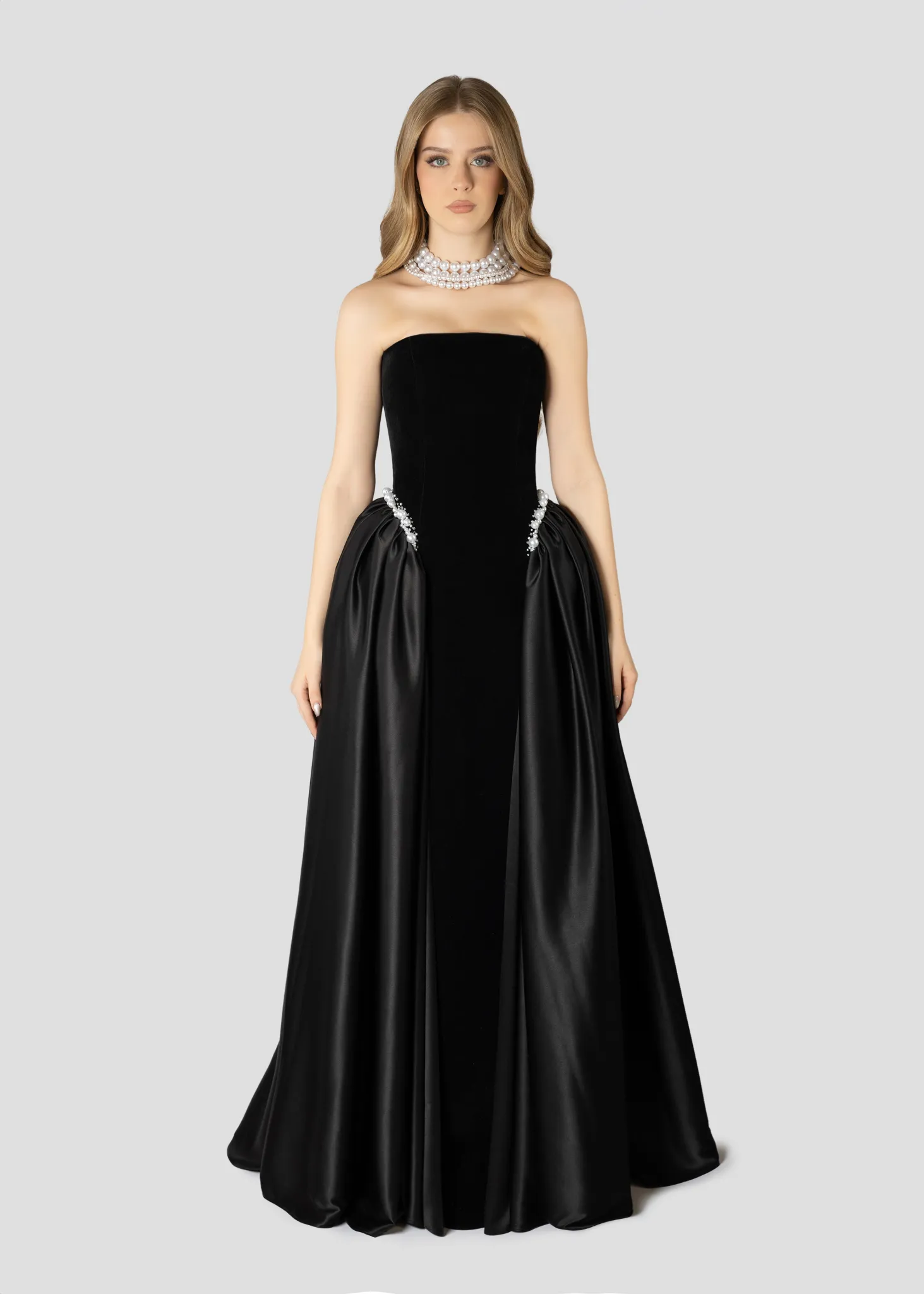 Elegant Black Strapless Evening Dress SF534