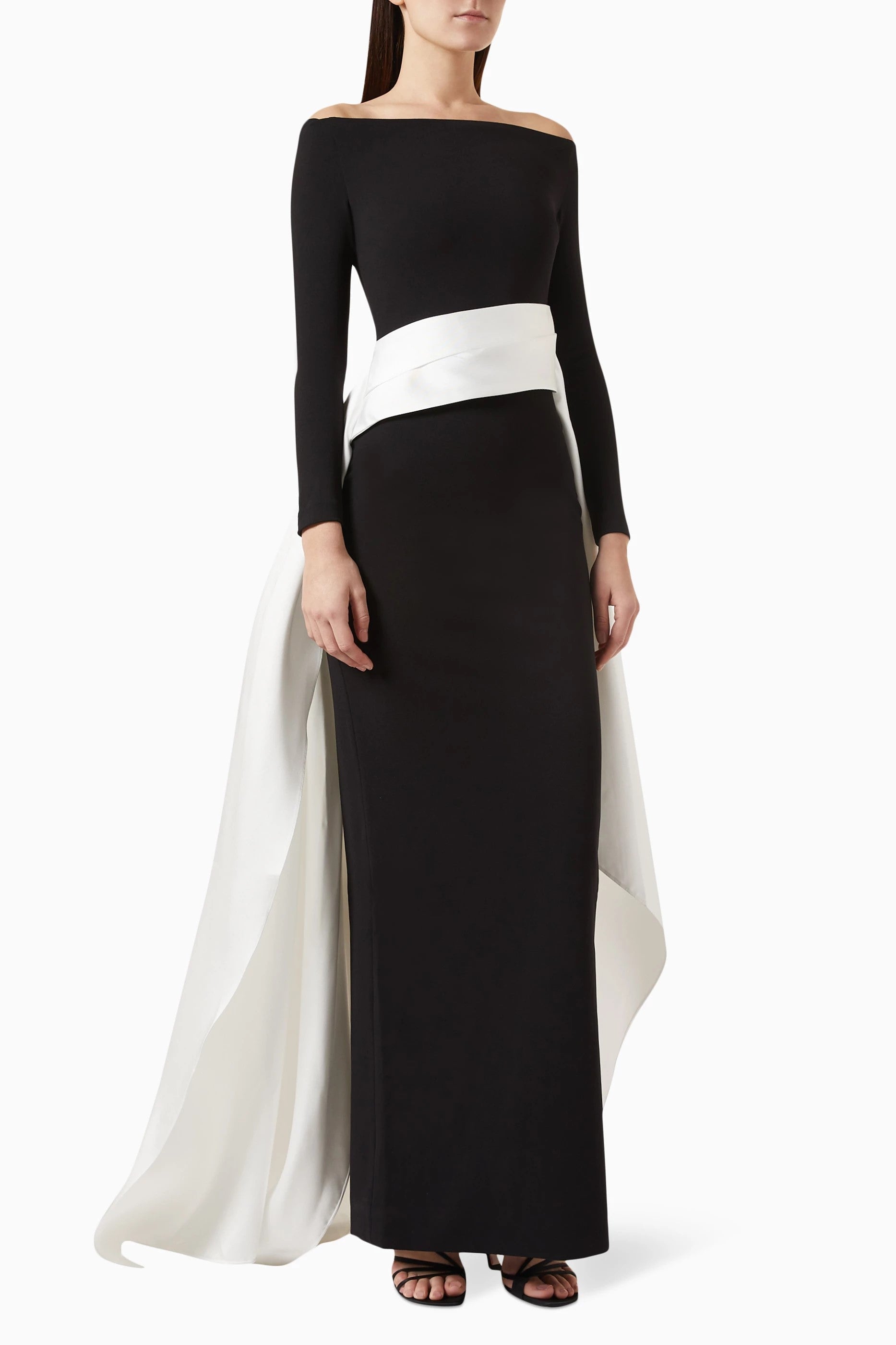 Elegant Off Shoulder Pink Evening Dress with Overskirt SF317  Black and White / 16