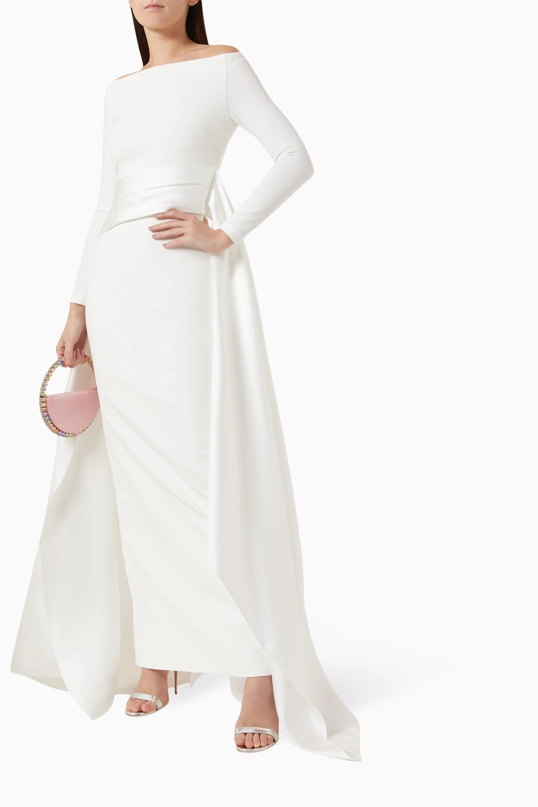 Elegant Off Shoulder Pink Evening Dress with Overskirt SF317