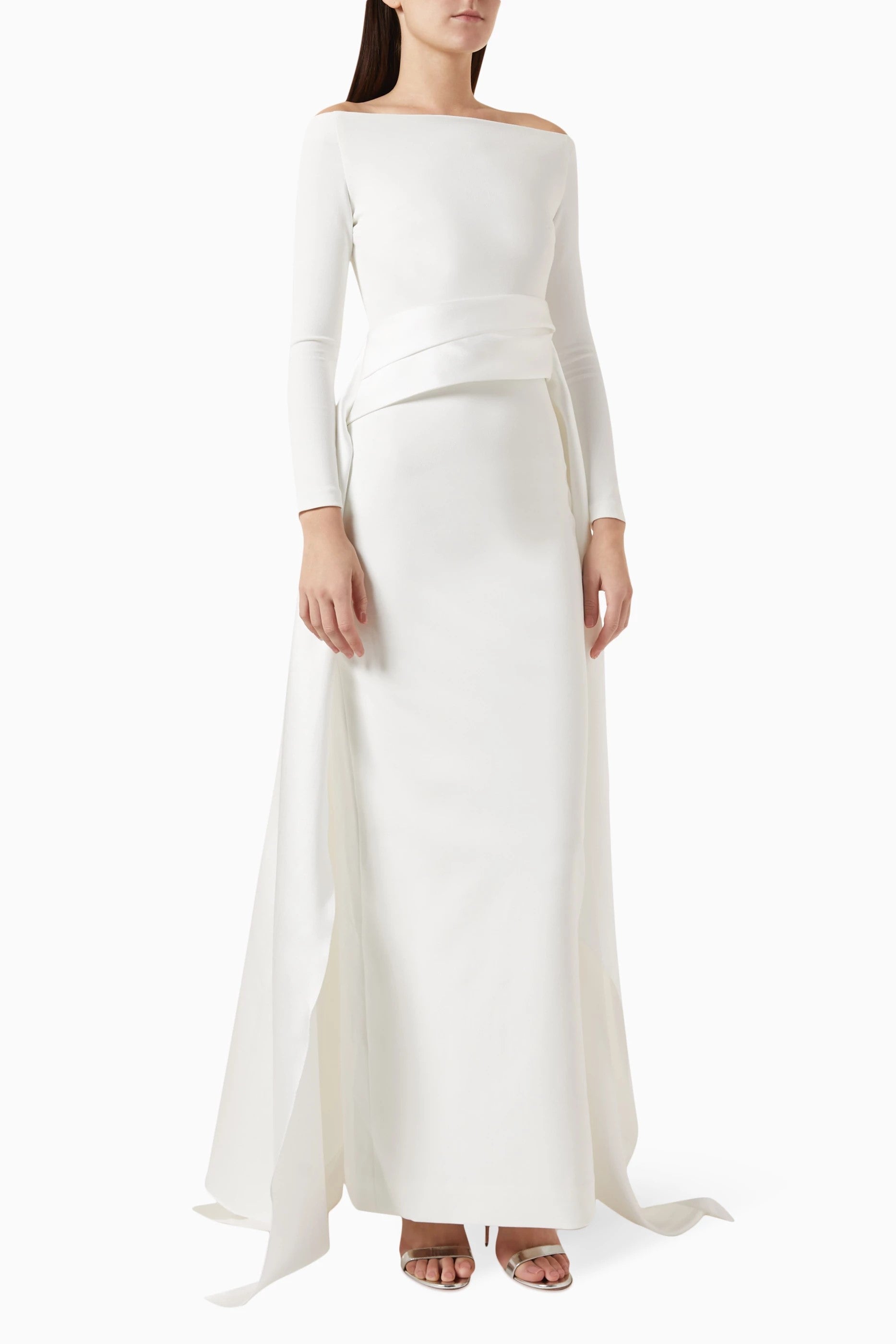 Elegant Off Shoulder Pink Evening Dress with Overskirt SF317  White / 16