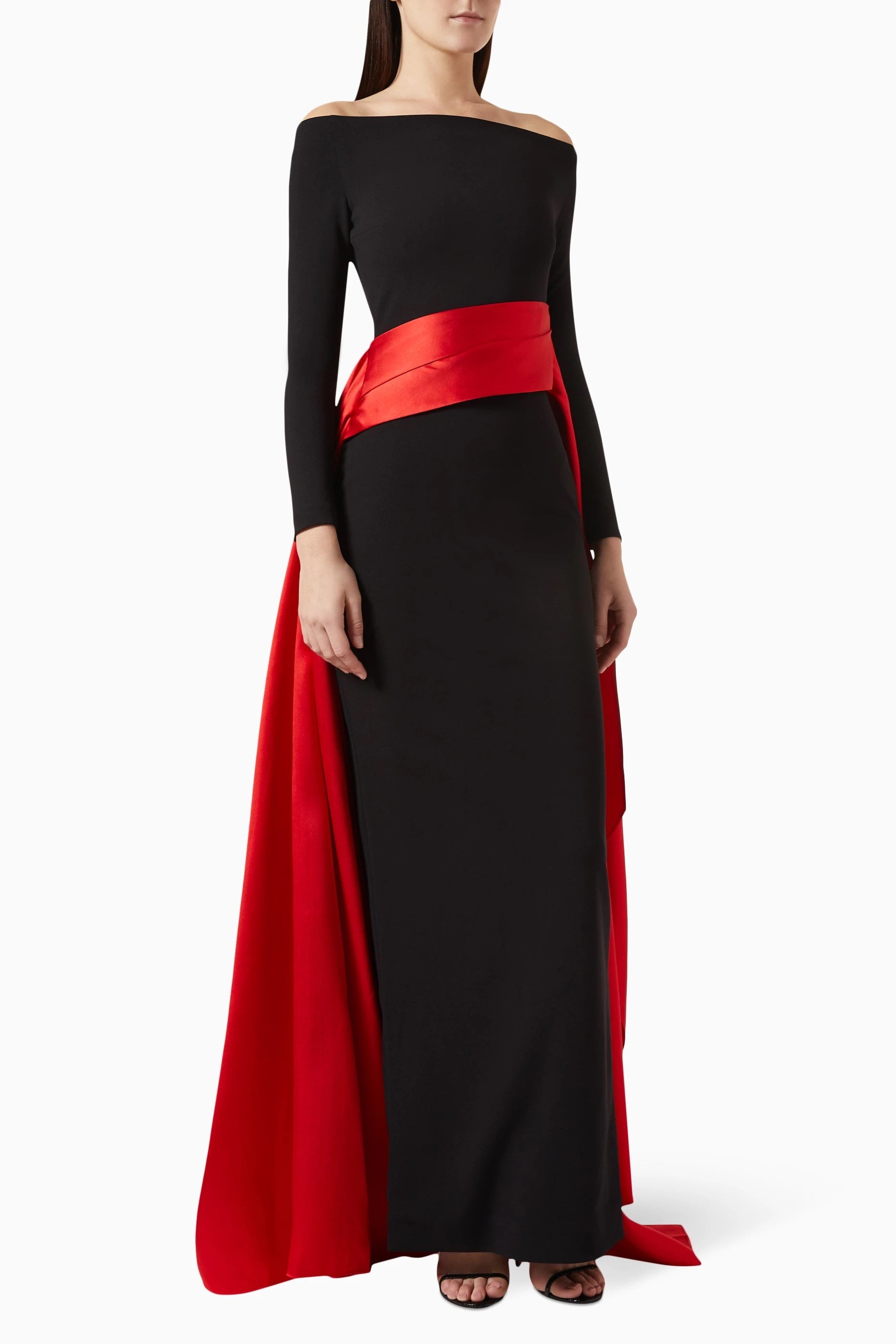 Elegant Off Shoulder Pink Evening Dress with Overskirt SF317  Black and Red / 16