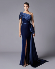 Elegant Dark Blue One Shoulder Evening Dress SF369  Navy Blue / US 20