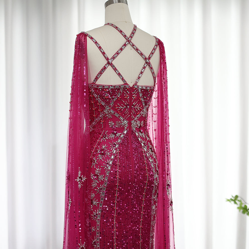 Luxury Aqua Crisscross Evening Dress with Cape Sleeves SS391