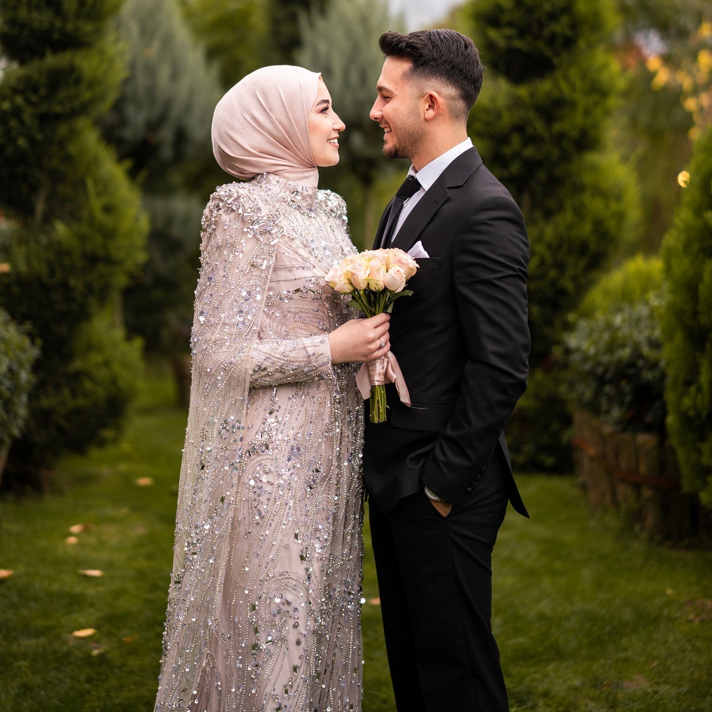 Luxury Champagne Long Sleeve High Neck Evening Dress with Cape SS366