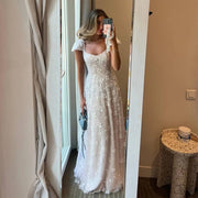 Chic Pink Floral Square Neck Evening Dress SS602