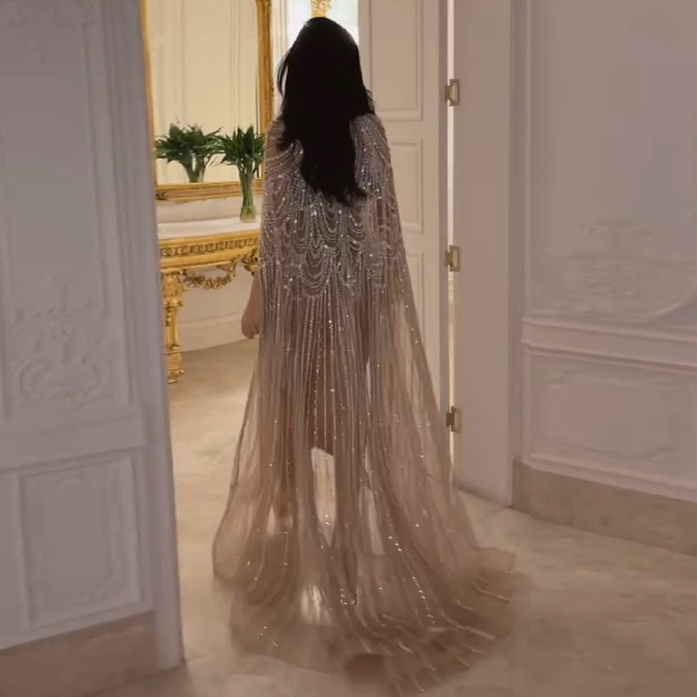 Luxury Nude Beaded High Neck 2 pieces Evening Dress SS780