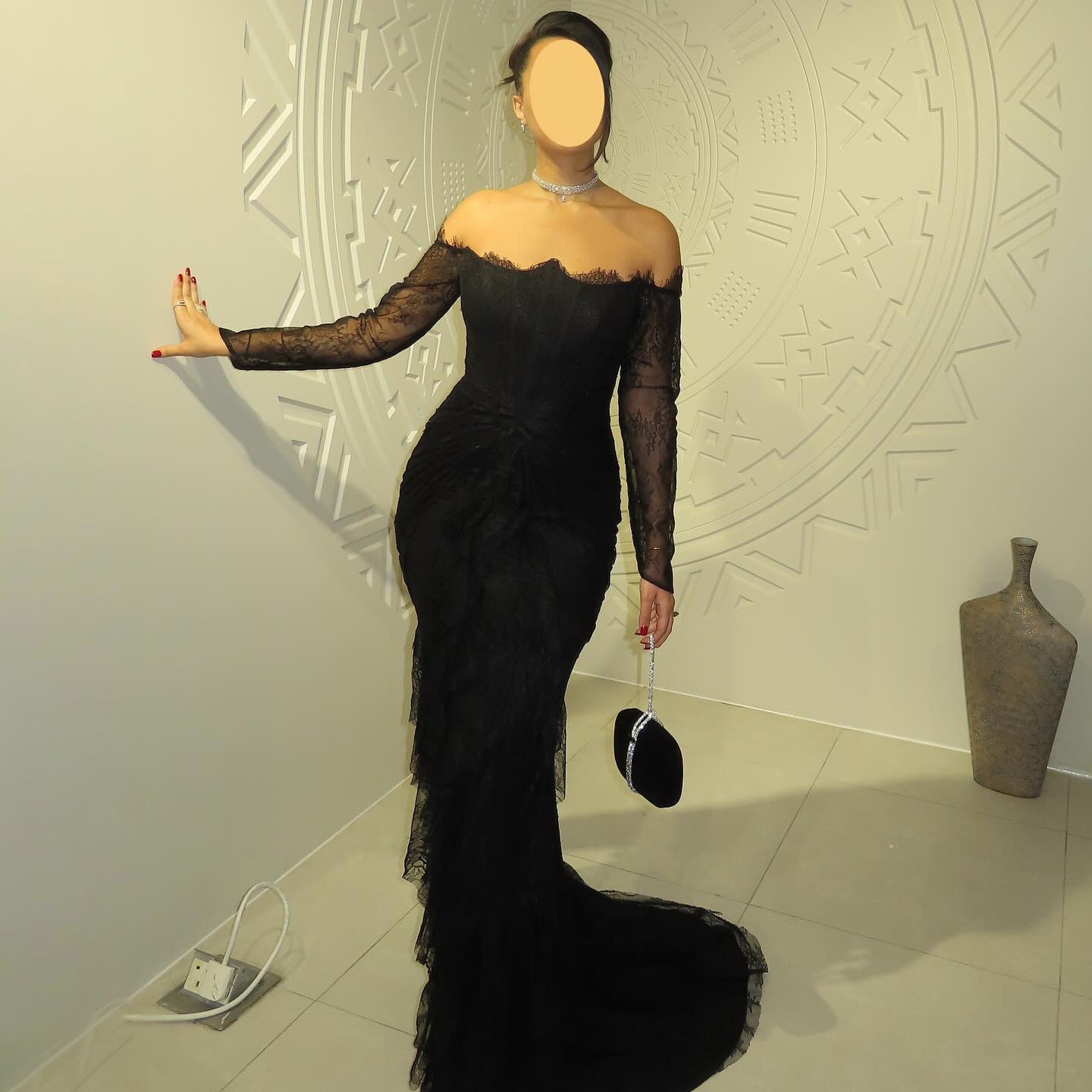 Elegant Blue Off Shoulder Lace Evening Dress SF519