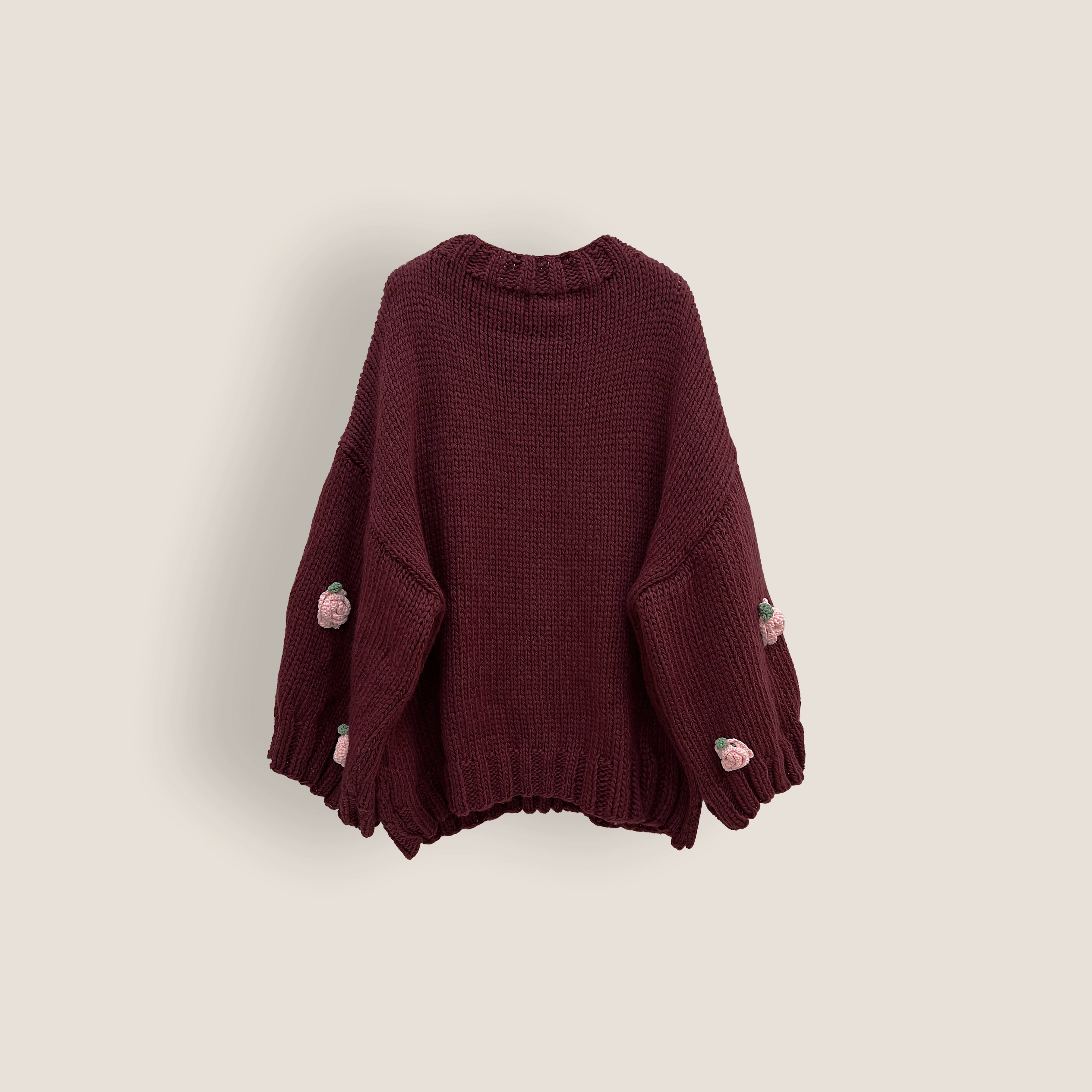 Hand-Knitted 3D Floral Retro Women's Loose Long-Sleeve Sweater