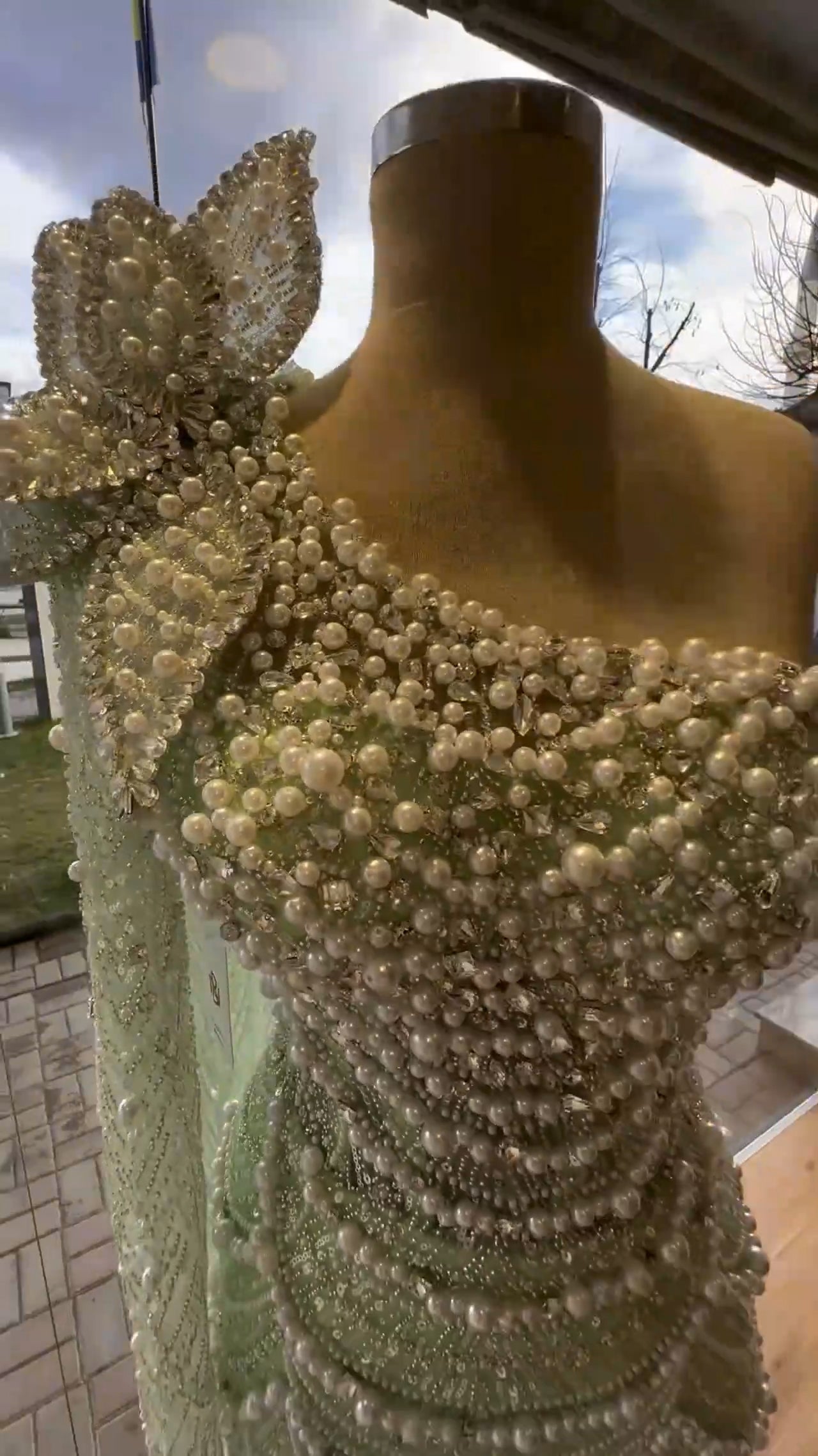 Luxury Pearls 3D Flower Green One Shoulder Evening Dress SS688