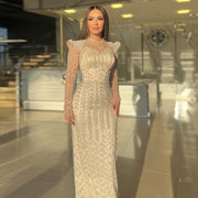 Luxury Cream Long Sleeves Evening Dress SS696  Cream / US 18