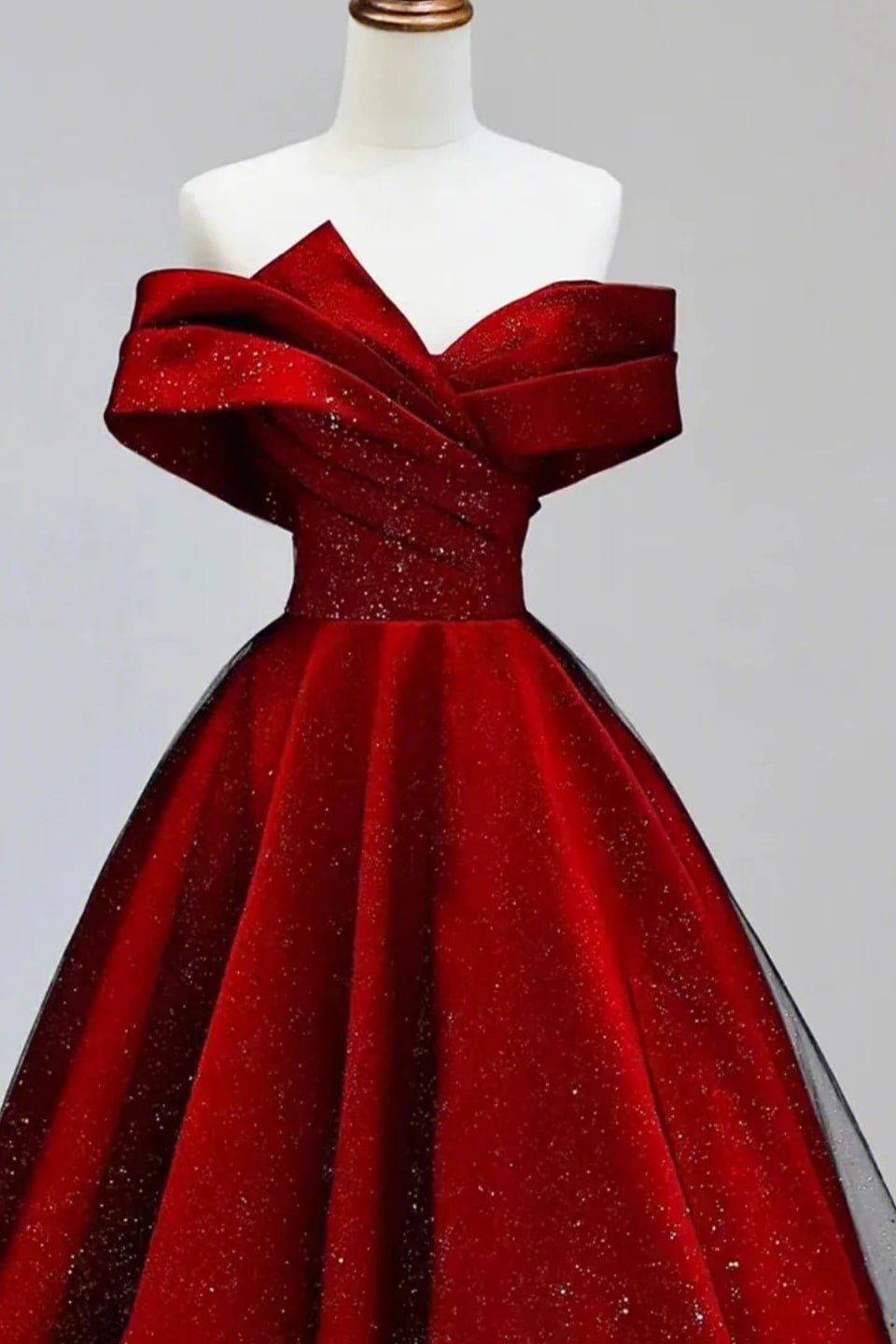 A-Line/Princess Satin and Black Tulle Long Formal Prom Dress Off the Shoulder Ball Gown