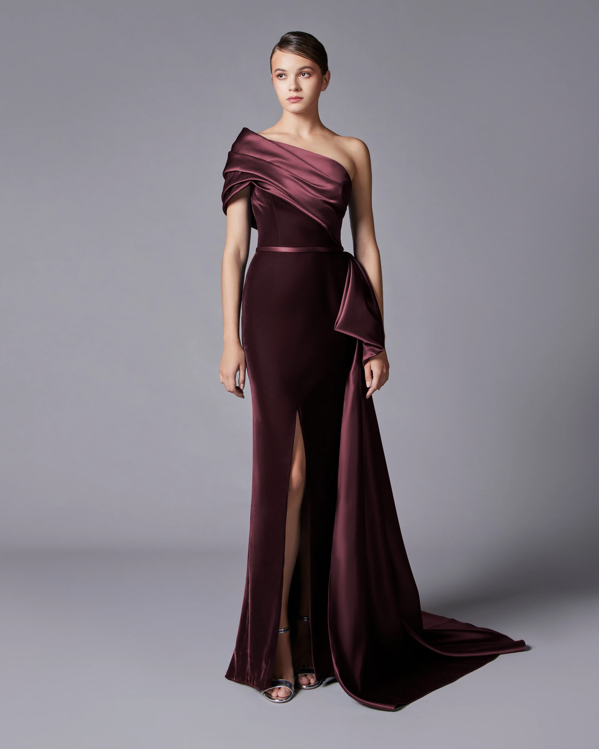Elegant Dark Blue One Shoulder Evening Dress SF369  Burgundy / US 20