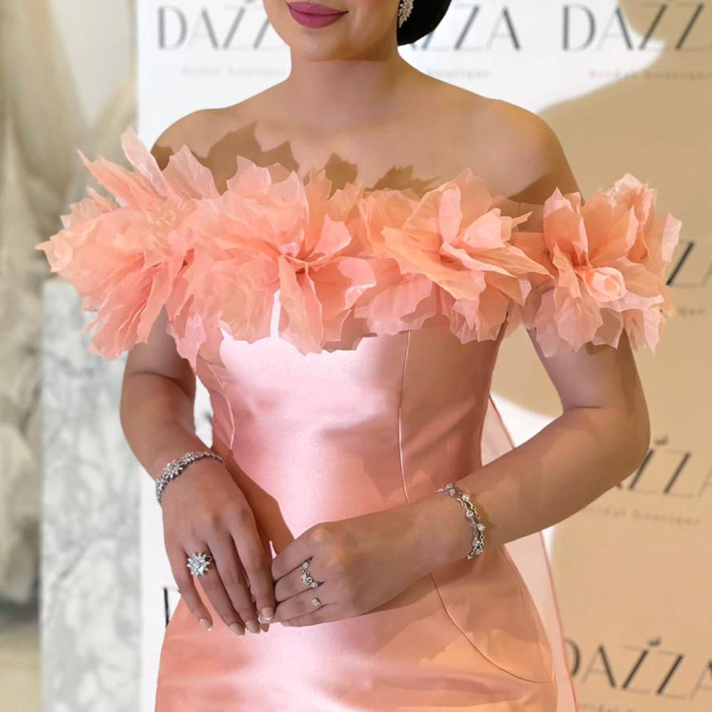 Elegant 3D Flowers Light Yellow Evening Dress with Overskirt SF013