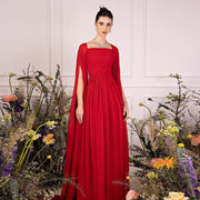 Elegant Red Chiffon Evening Dresses with Cape Sleeves SF032  Red / US 16