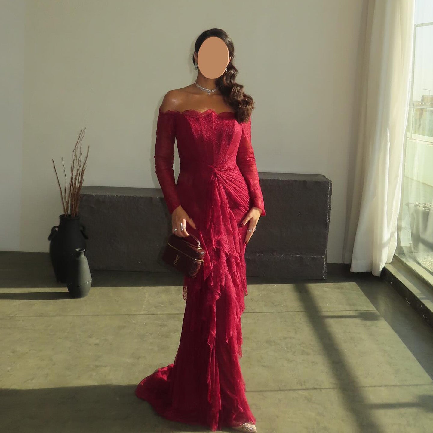 Elegant Blue Off Shoulder Lace Evening Dress SF519