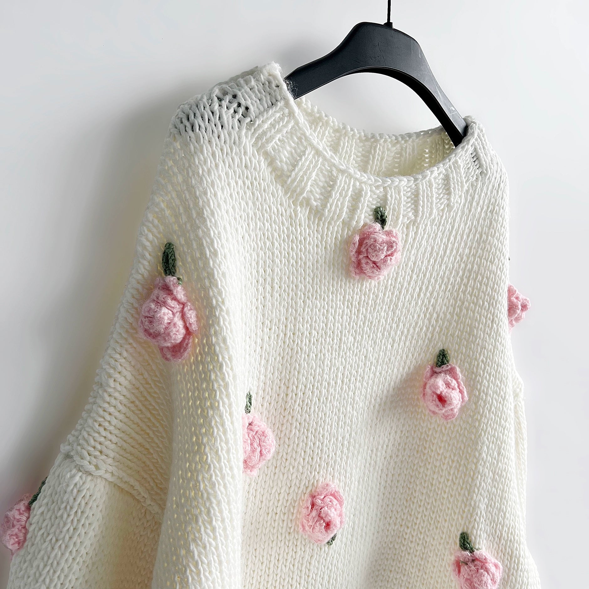 Hand-Knitted 3D Floral Retro Women's Loose Long-Sleeve Sweater