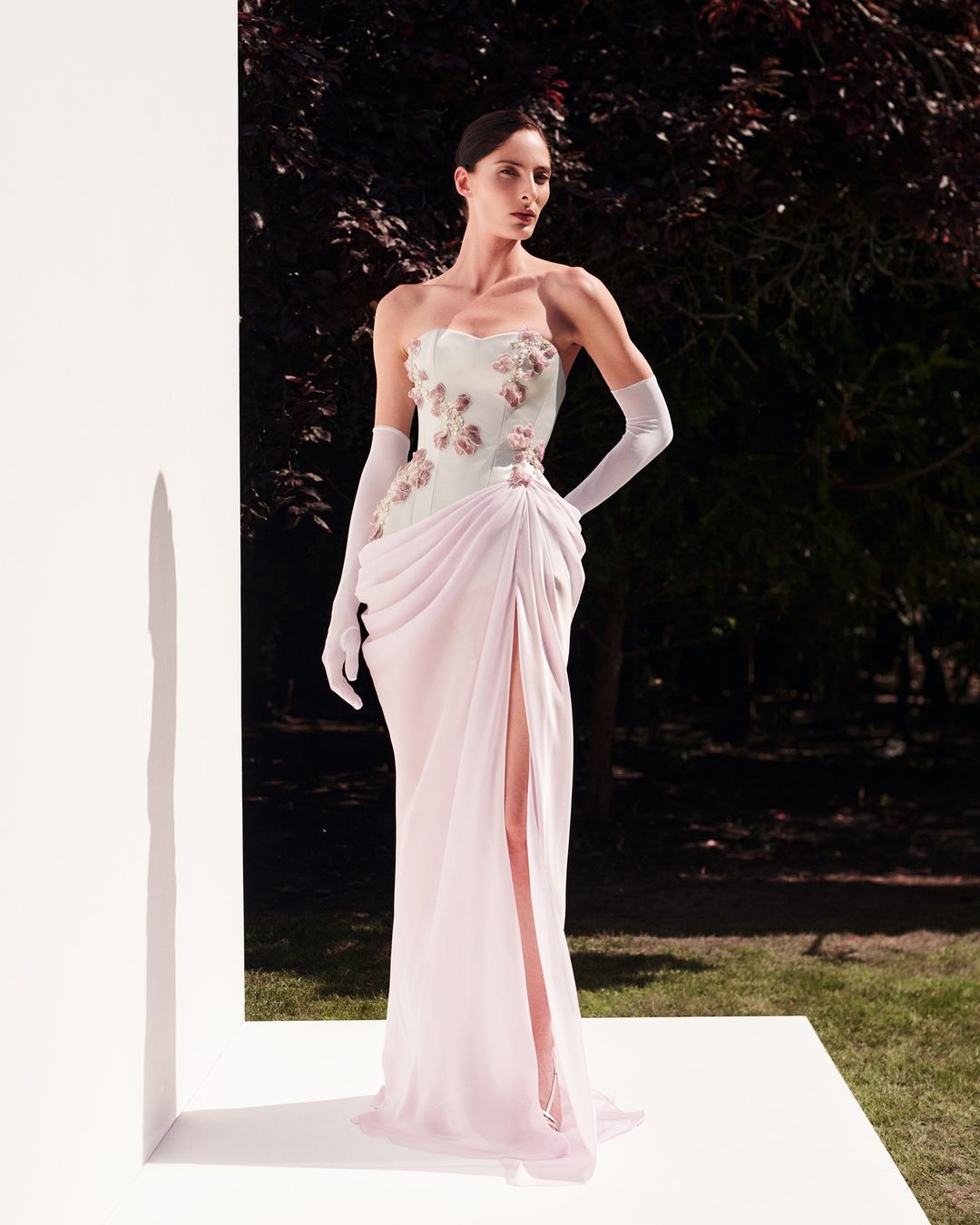 Elegant Pink 3D Flowers Strapless Evening Dresses SS259