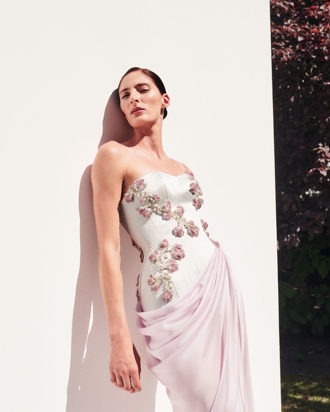 Elegant Pink 3D Flowers Strapless Evening Dresses SS259