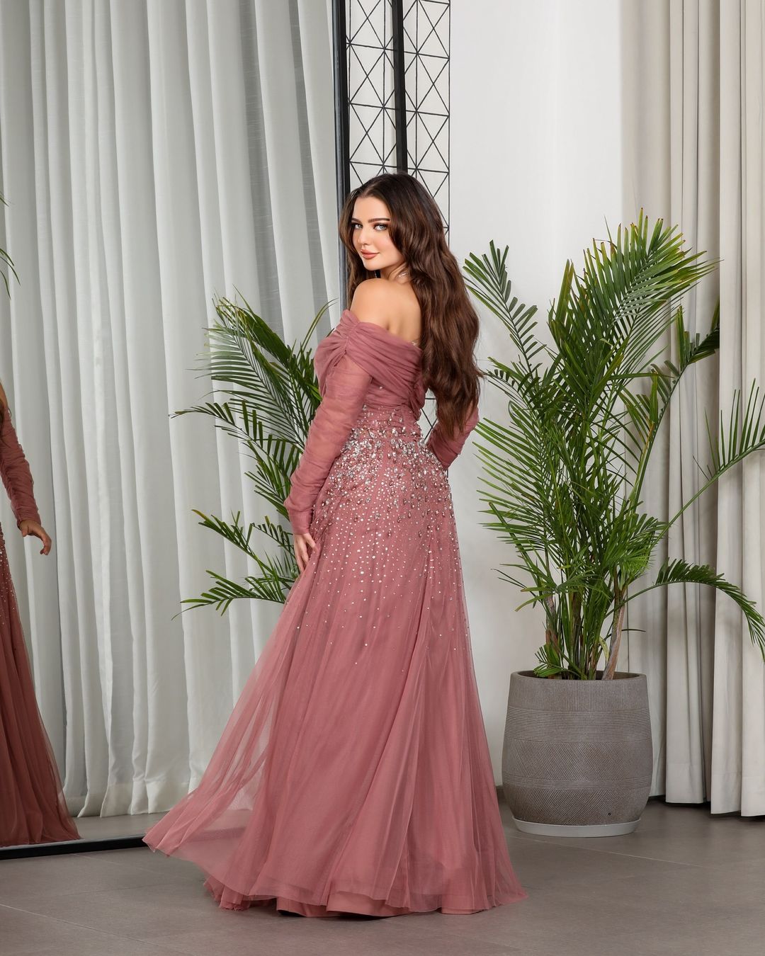 Elegant Black Beaded Tulle Off Shoulder Evening Dress SF333