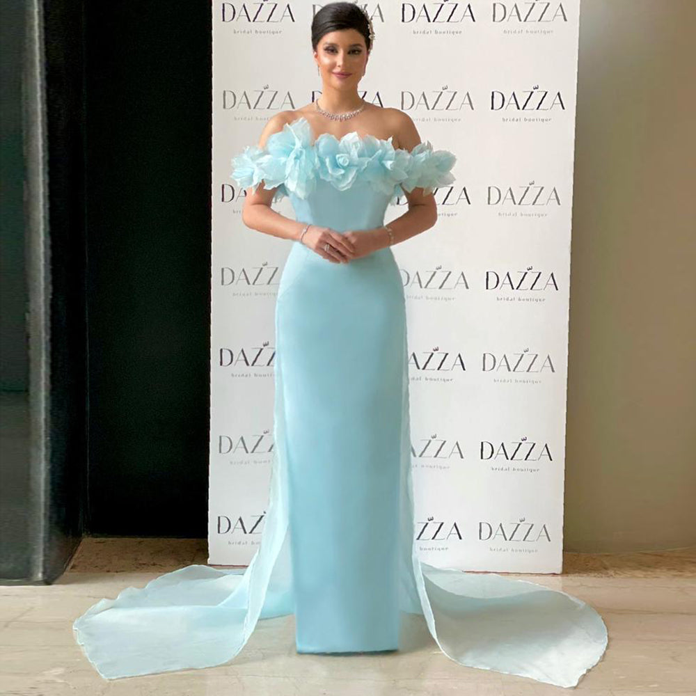 Elegant 3D Flowers Light Yellow Evening Dress with Overskirt SF013  Blue / 16