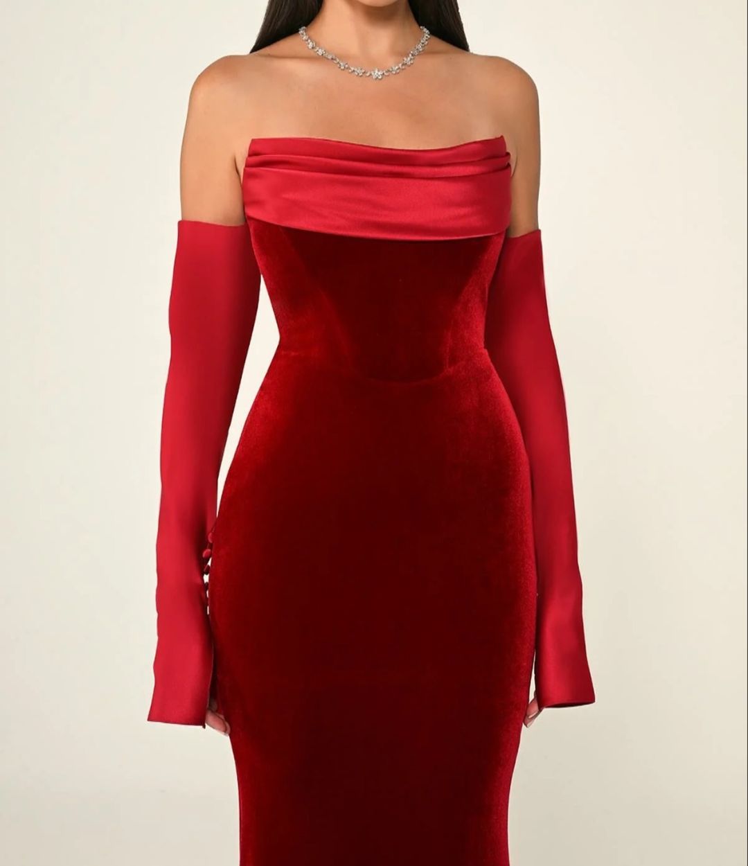 Elegant Velvet Strapless Evening dress with Sleeves SF355