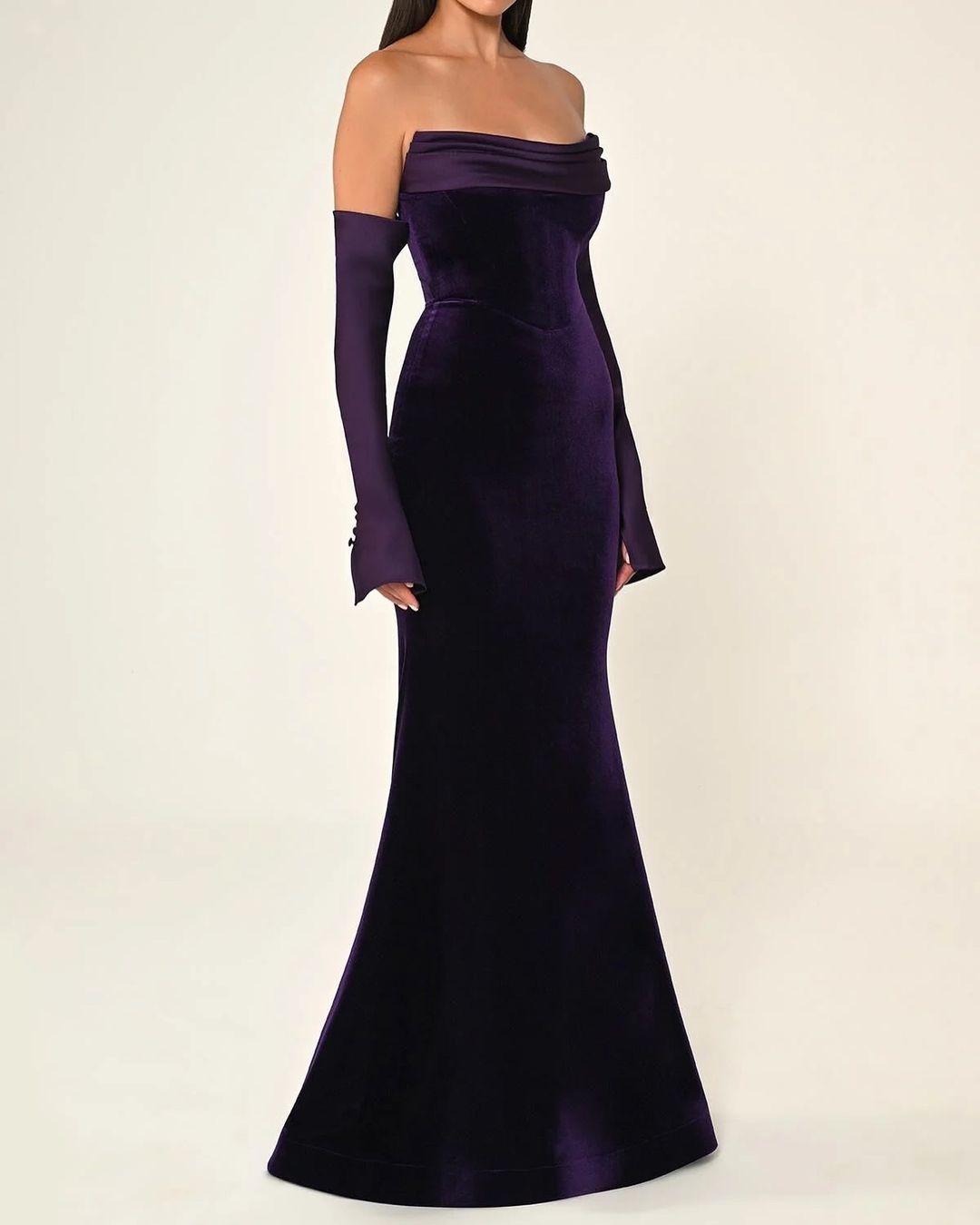 Elegant Velvet Strapless Evening dress with Sleeves SF355  Purple / US 20