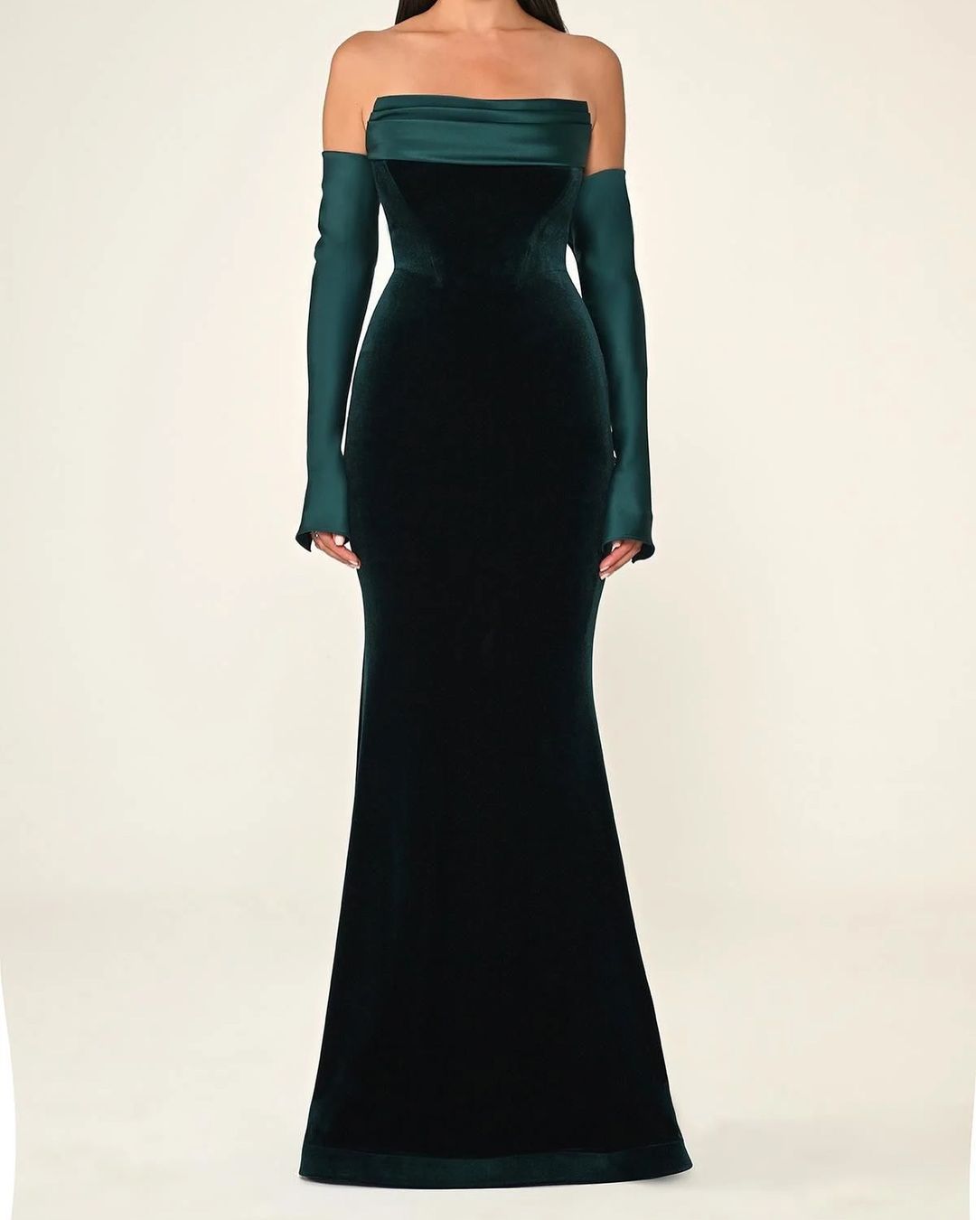 Elegant Velvet Strapless Evening dress with Sleeves SF355  Green / US 20