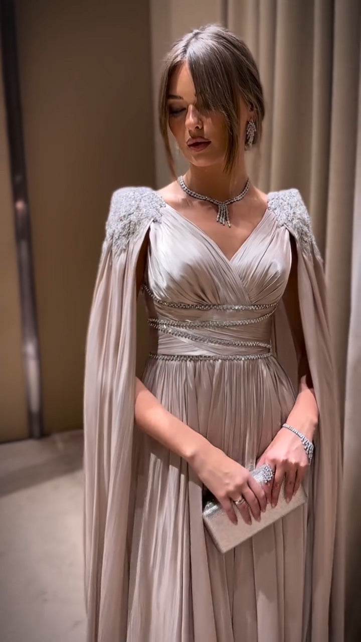 Luxury Crystal Rose Gold Evening Dress with Cape SS589  Rose Gold / US 20