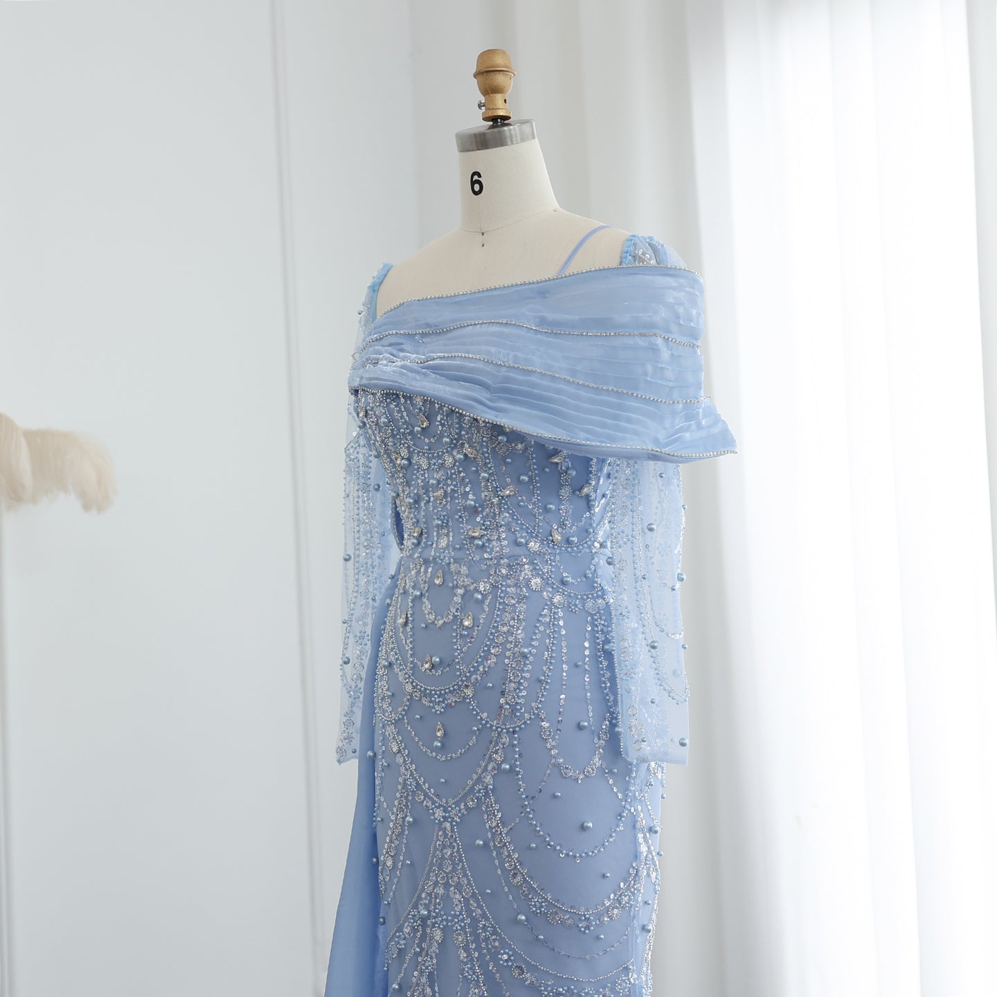 Luxury Nude Crystal Evening Dress with Overskirt SS256