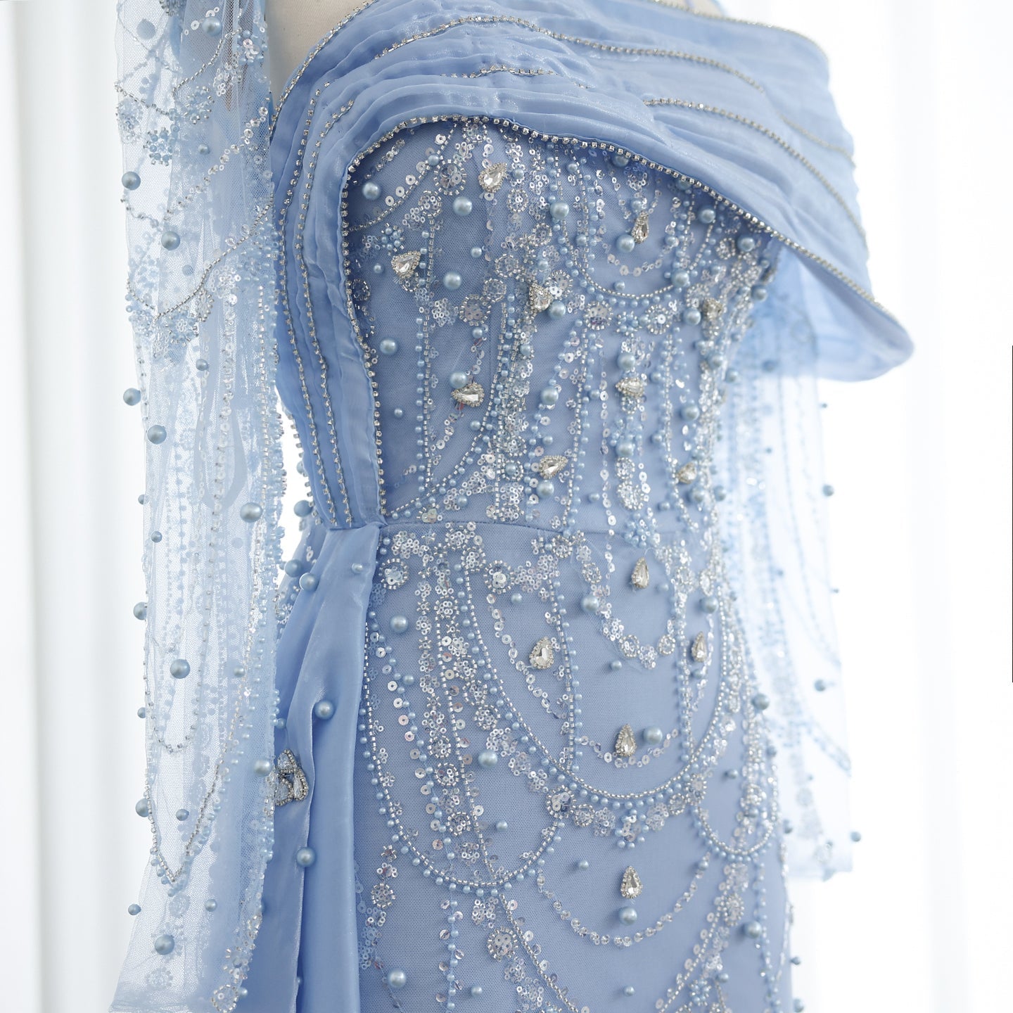 Luxury Nude Crystal Evening Dress with Overskirt SS256