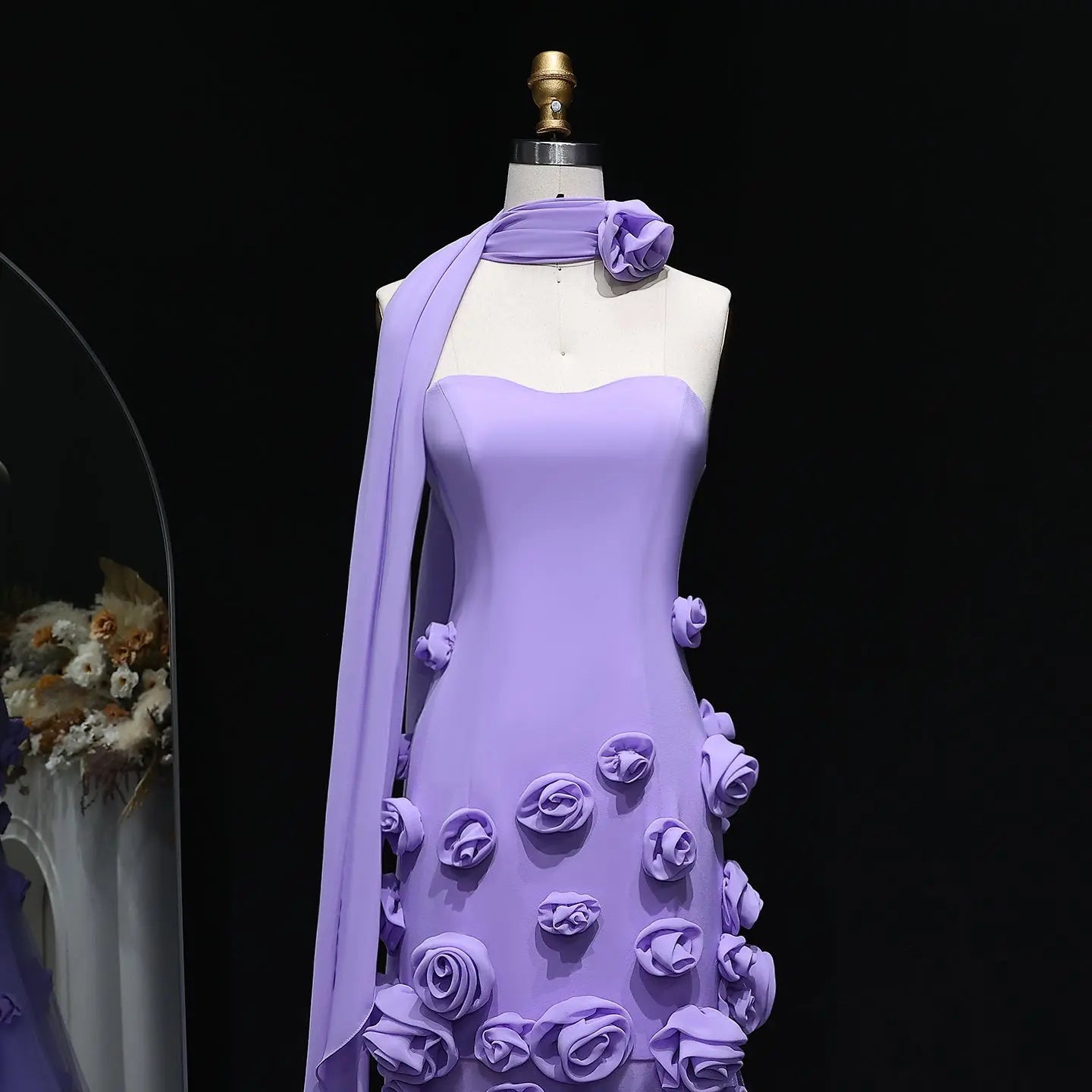 Chic Pink 3D Flowers Strapless Mermaid Evening Dress Side Slit SS207 Sharon Said