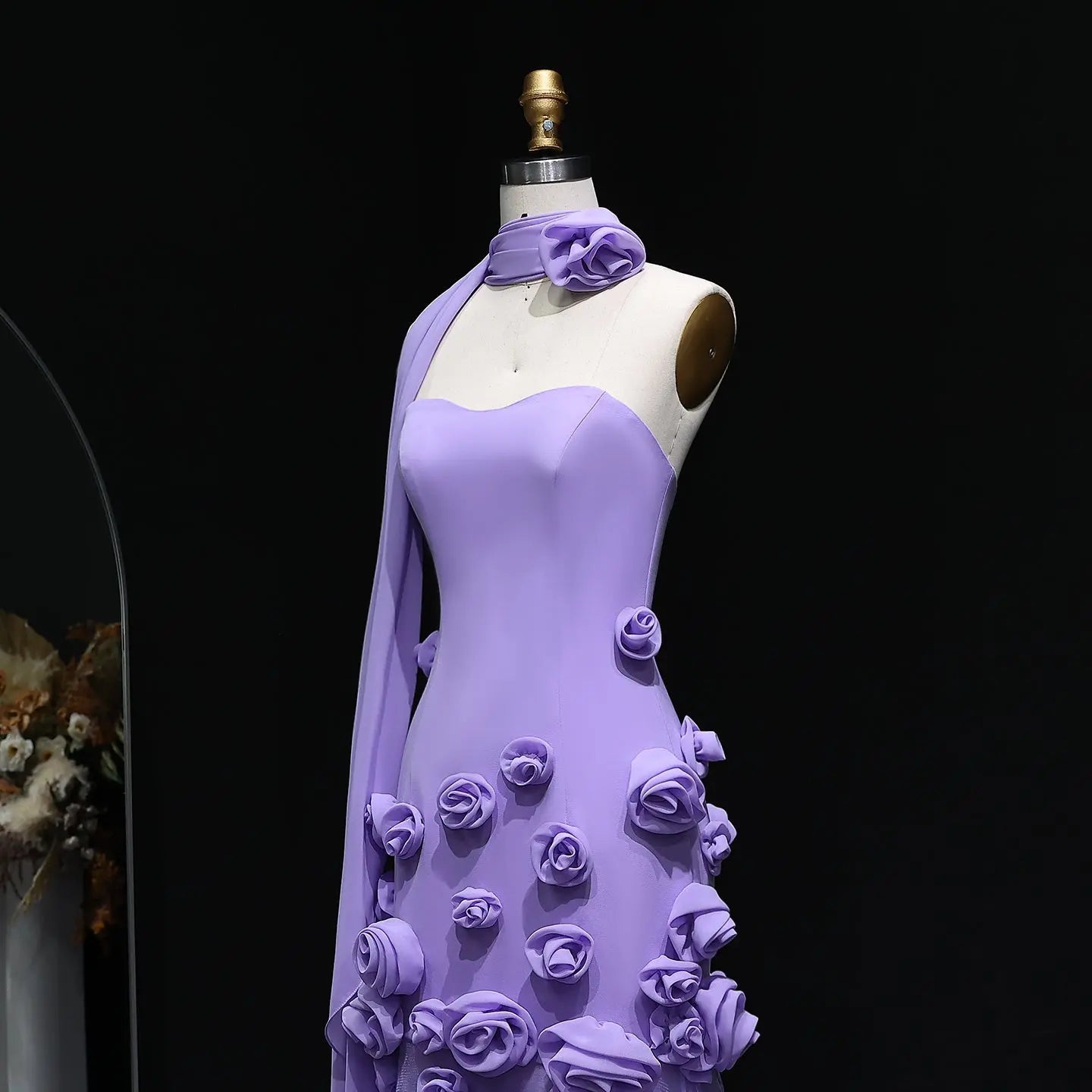 Chic Pink 3D Flowers Strapless Mermaid Evening Dress Side Slit SS207 Sharon Said