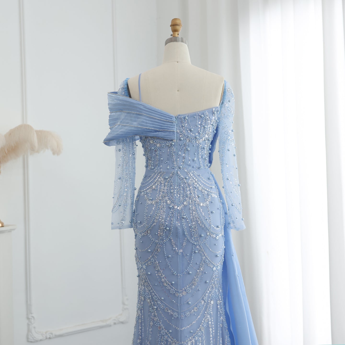 Luxury Nude Crystal Evening Dress with Overskirt SS256