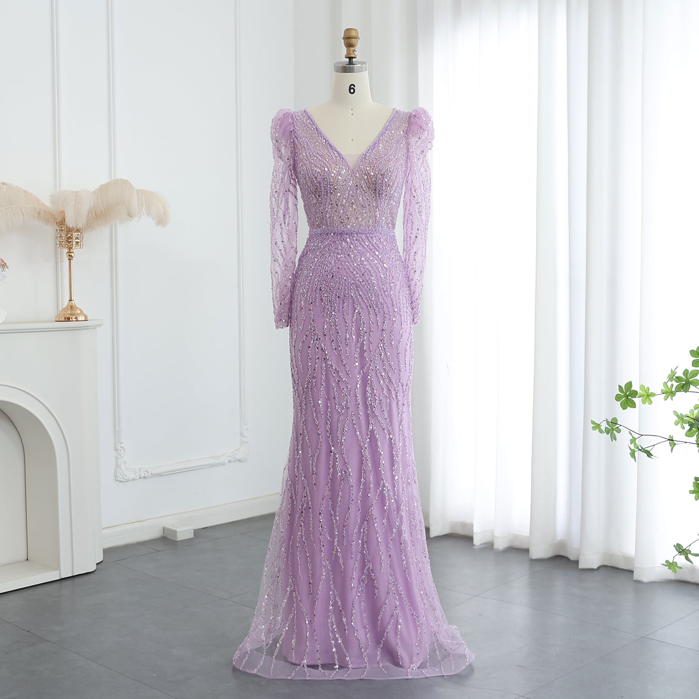 Elegant Long Sleeve Navy Blue Evening Dress SS099  Lilac / US 20