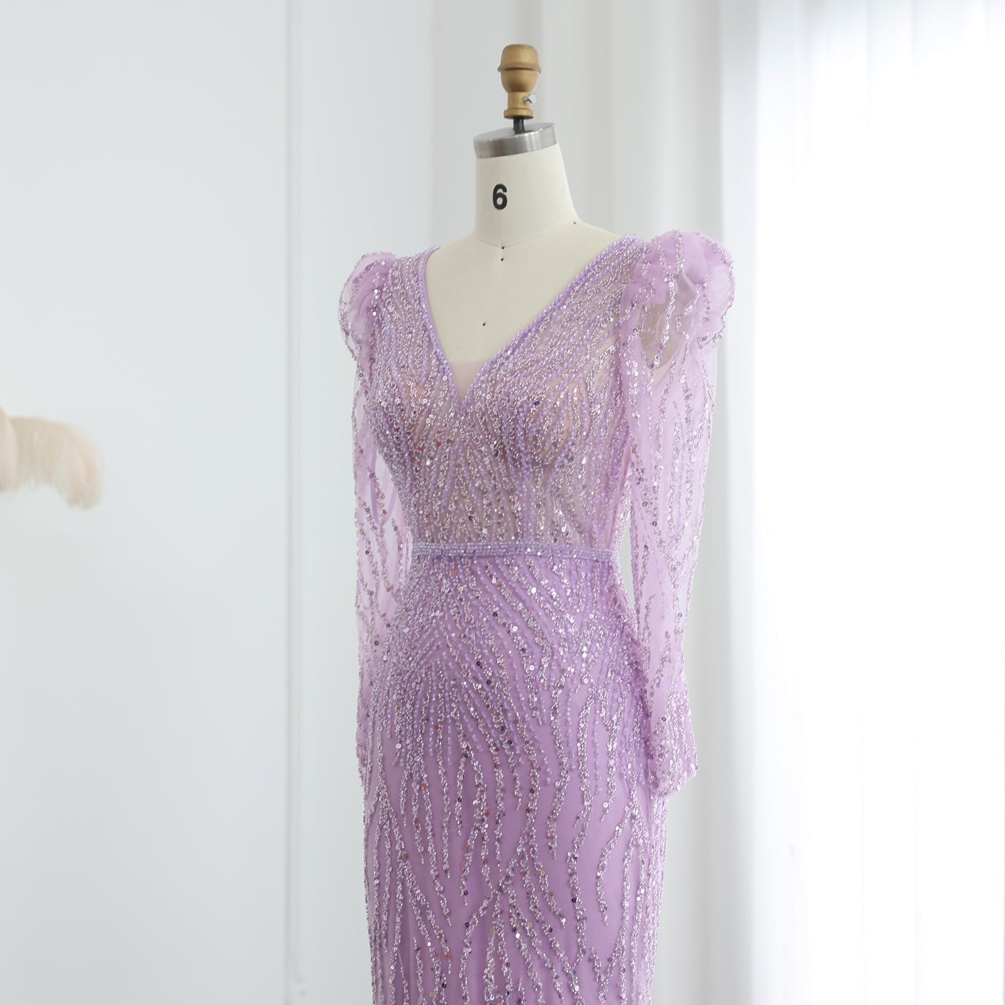 Elegant Long Sleeve Navy Blue Evening Dress SS099