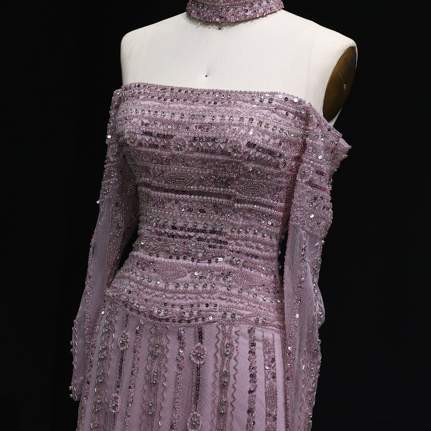 Luxury Beaded Off Shoulder Pink Evening Dress with Choker SS178