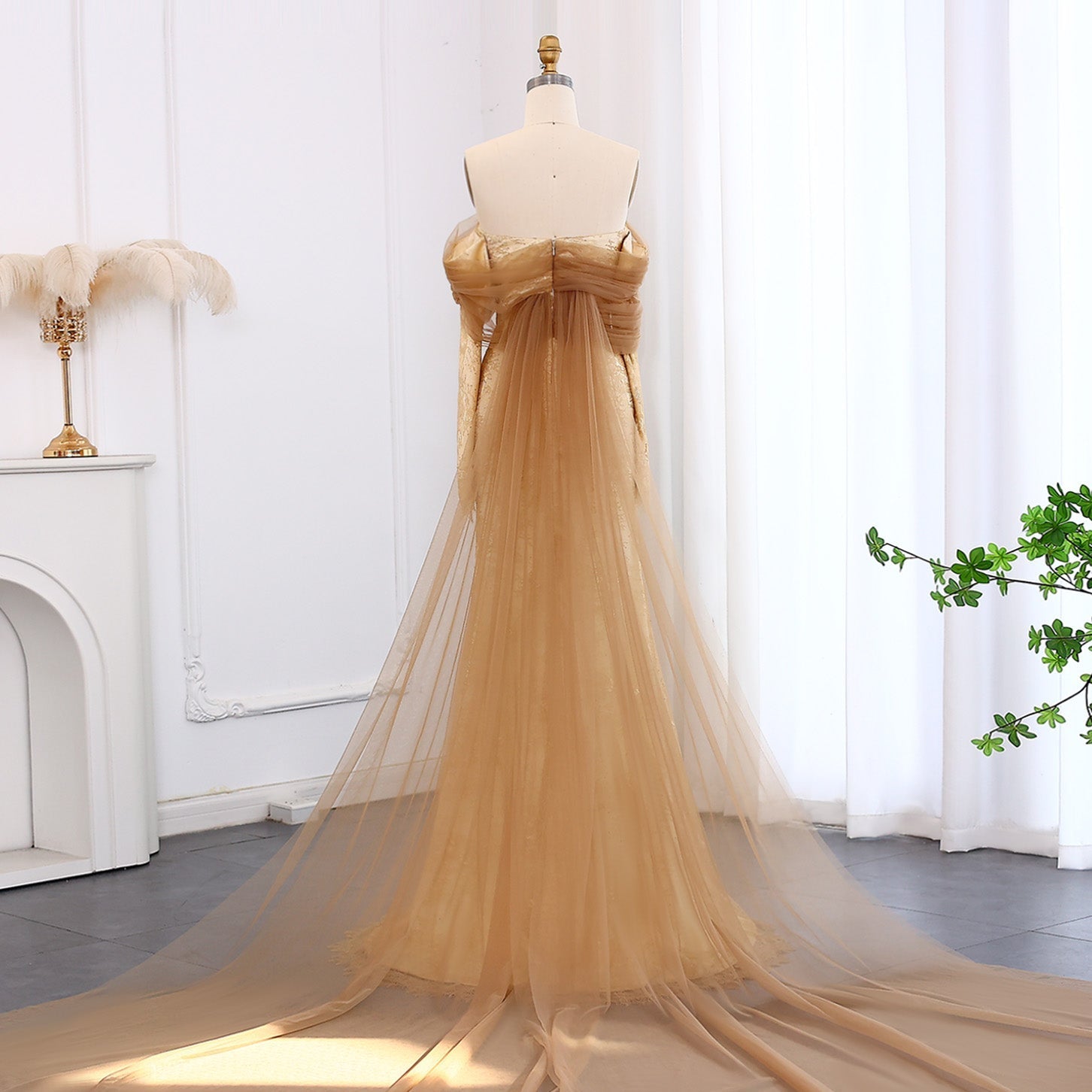 Elegant Green Off Shoulder Lace Evening Dress SF254