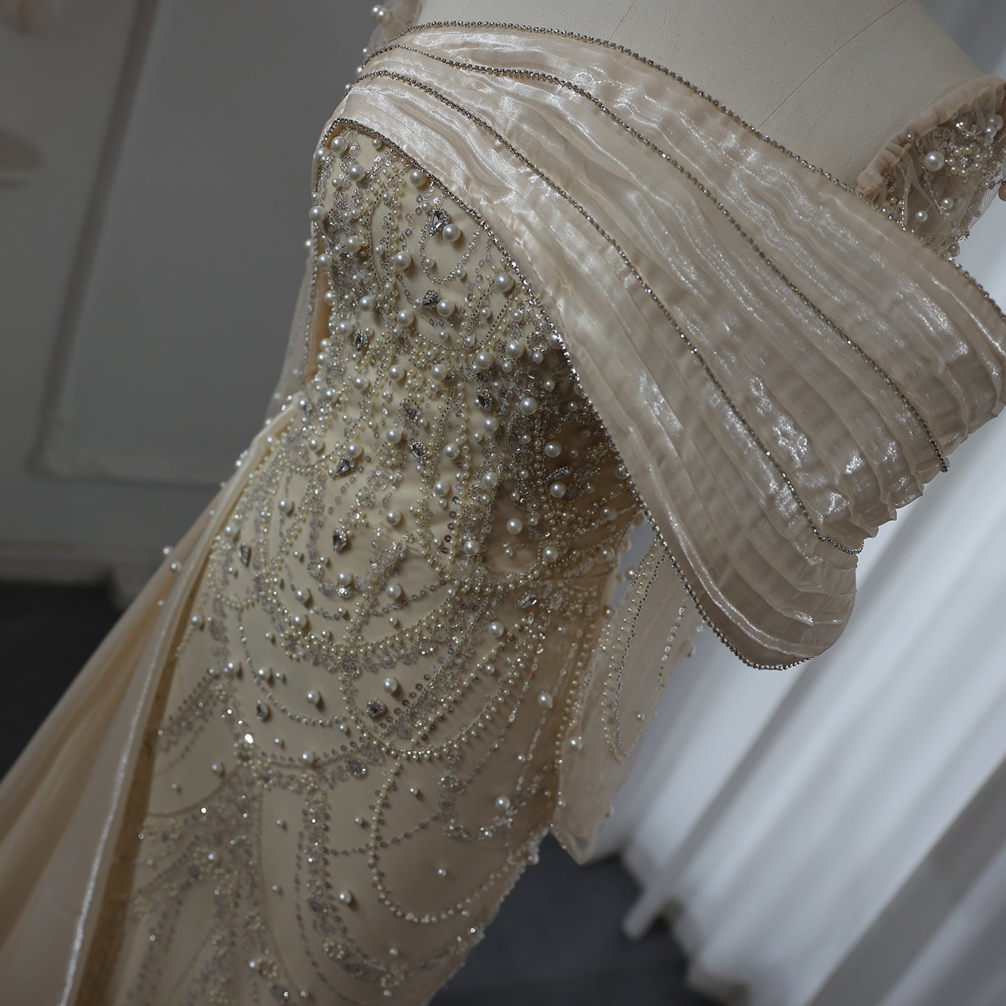 Luxury Nude Crystal Evening Dress with Overskirt SS256