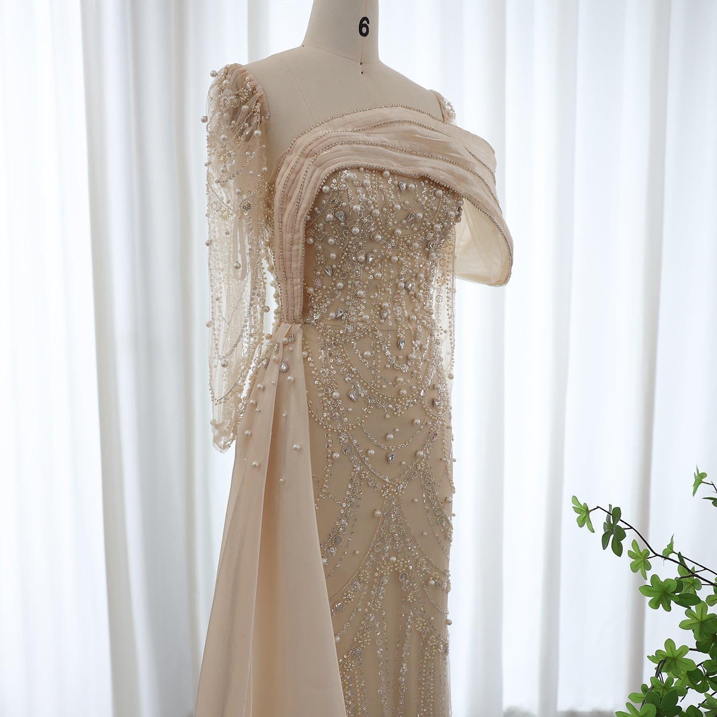 Luxury Nude Crystal Evening Dress with Overskirt SS256