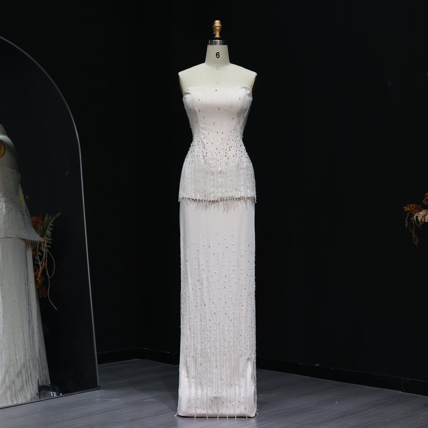 Elegant Beige Beaded Evening Dress with Two Pieces SS425