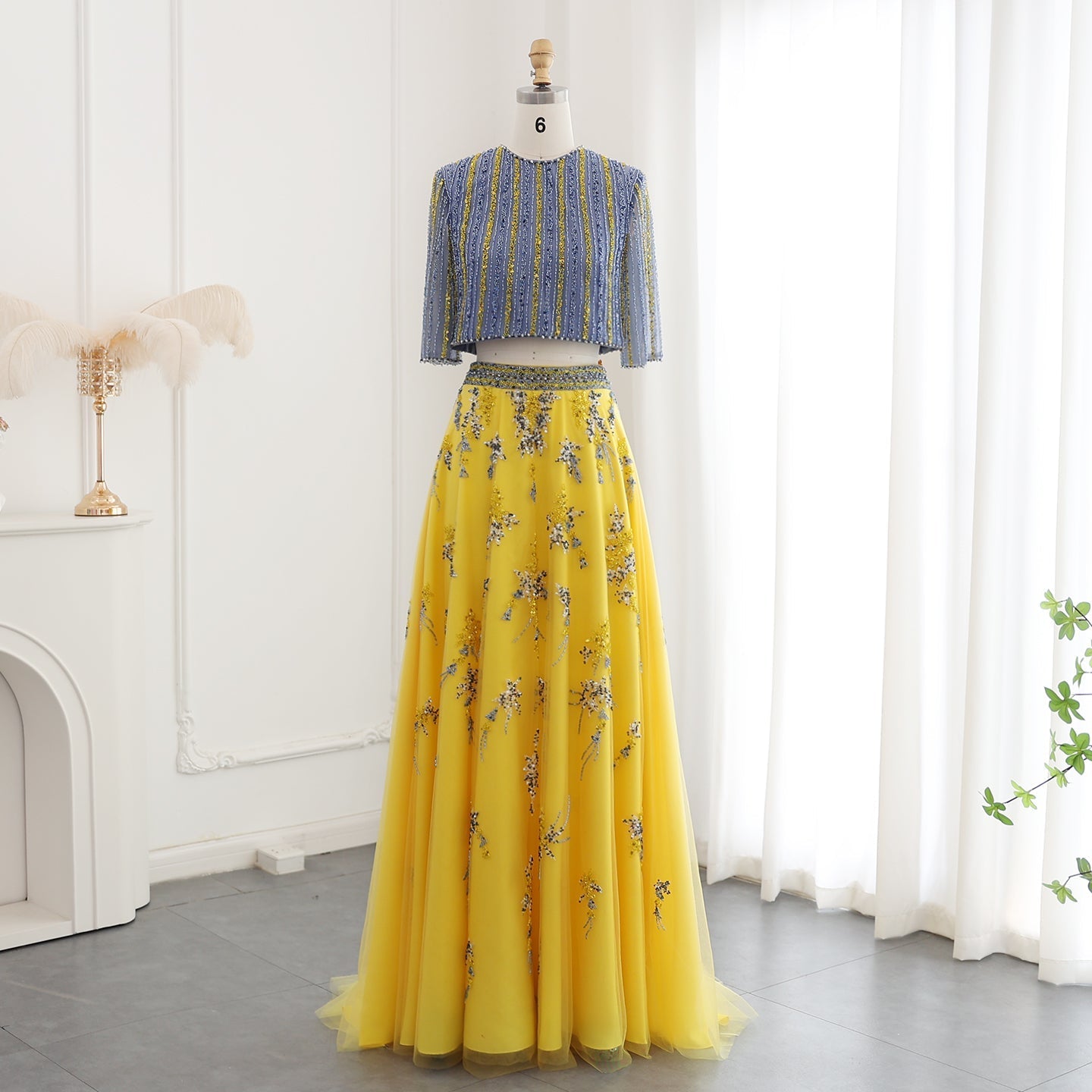 Luxury Beaded Yellow 2 Pieces Evening Dress SS490  Yellow / US 16