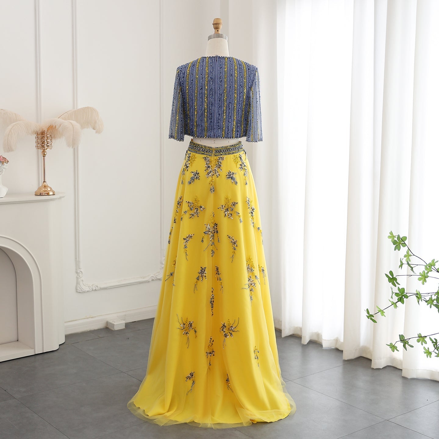 Luxury Beaded Yellow 2 Pieces Evening Dress SS490