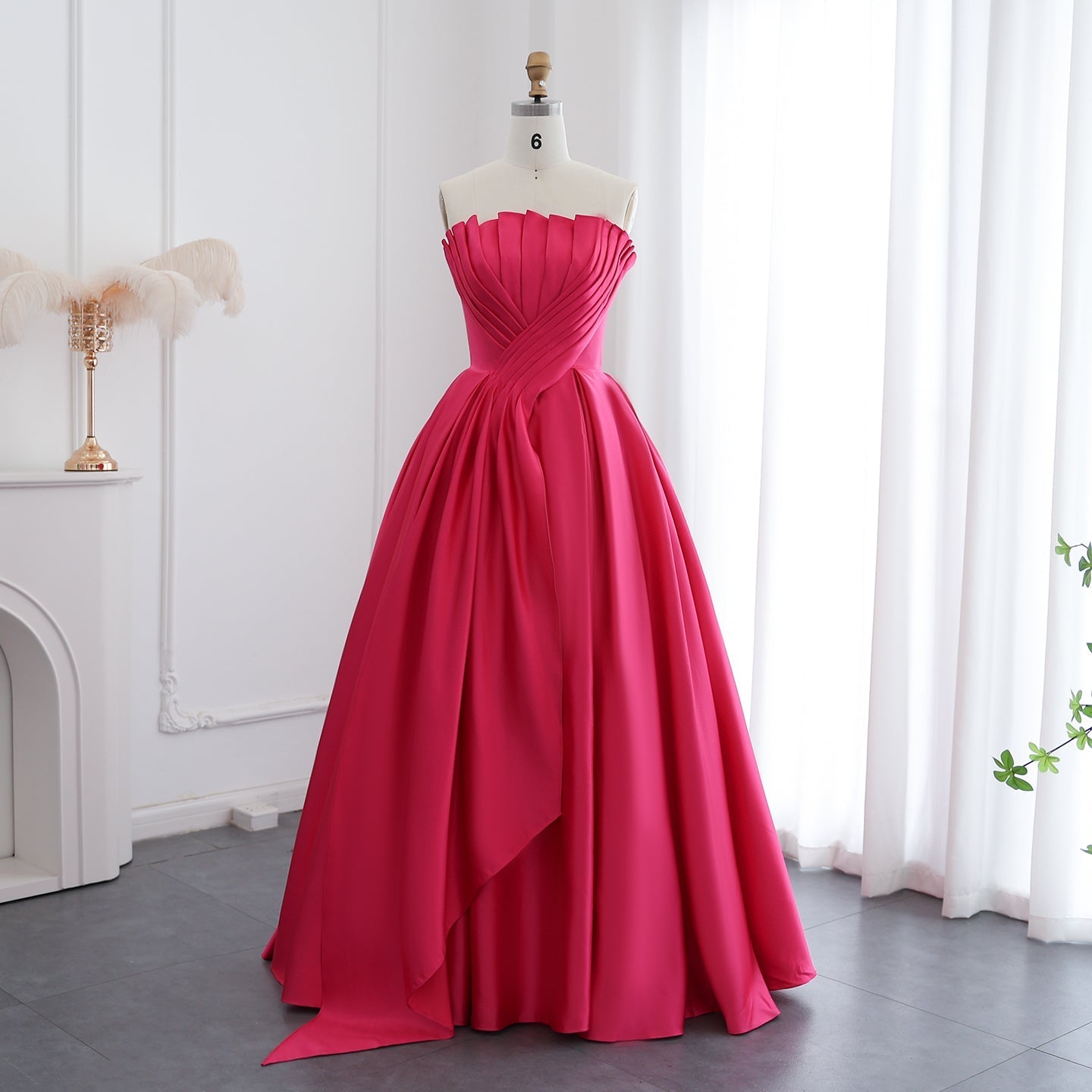 Elegant Fuchsia Scalloped Strapless Evening Dress SF011  Fuchsia / US 16