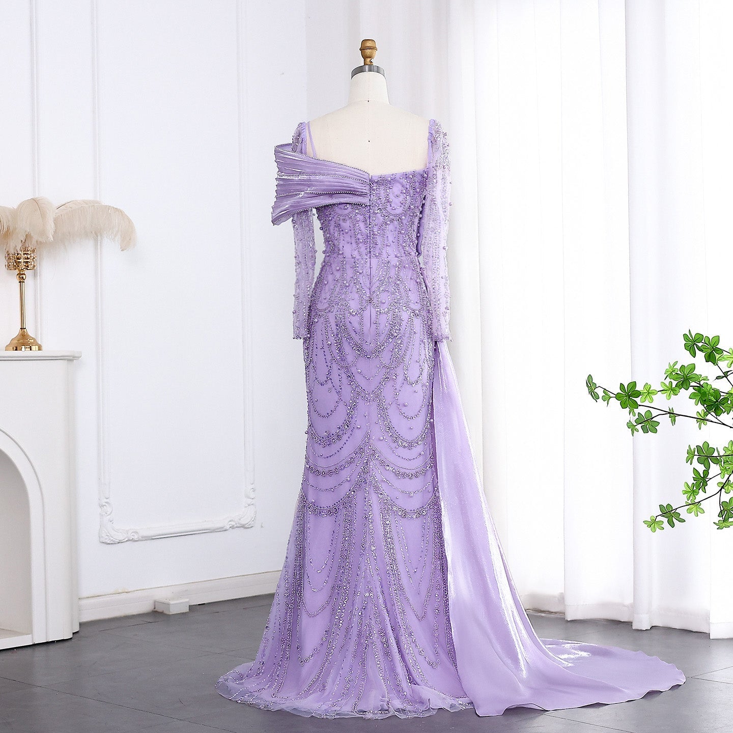 Luxury Nude Crystal Evening Dress with Overskirt SS256