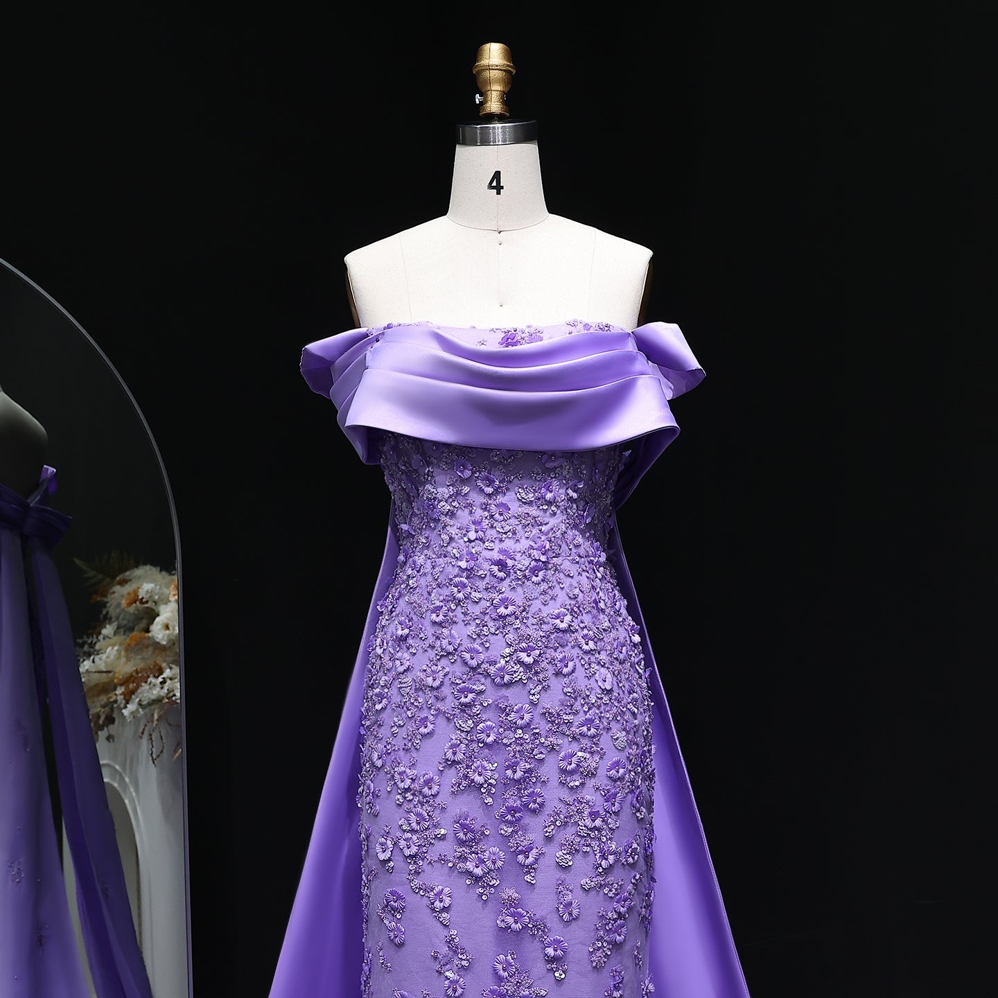 Elegant Crystal Lilac Mermaid Evening Dress with Overskirt SS555